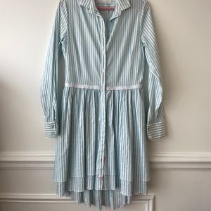 Pink Tartan Blue Striped Shirt Dress w Pockets